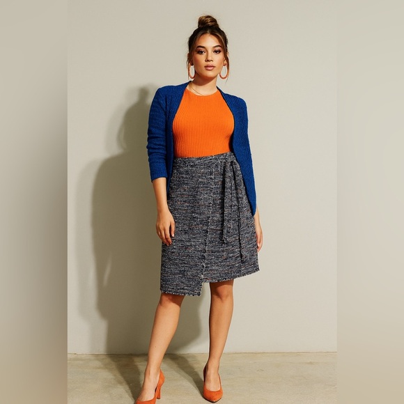 Emerson Rose Blue Textured Wrap Skirt Size 0 – Fringed Accents, Retro Vibe - Picture 1 of 4
